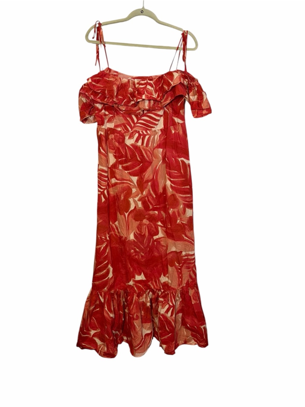 Zara Red Tropical Off-Shoulder Maxi Dress